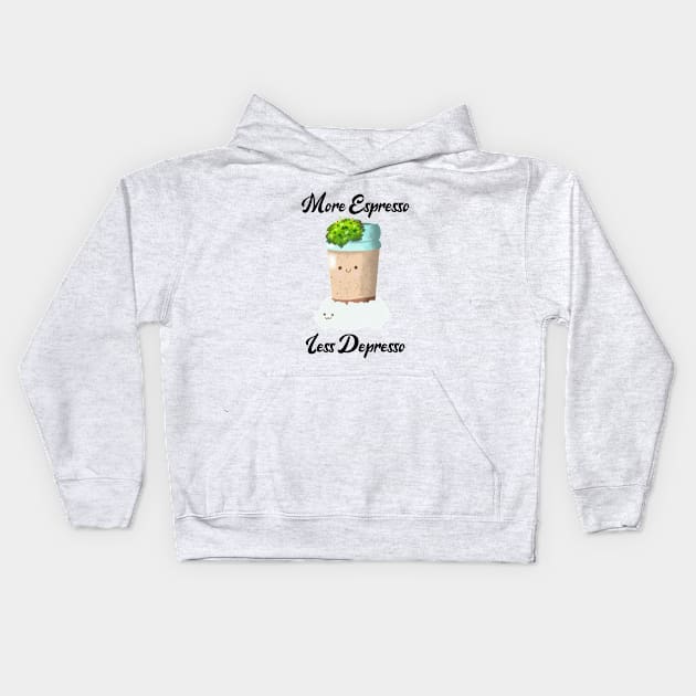 More espresso less depresso coffee lovers Kids Hoodie by FlatDesktop